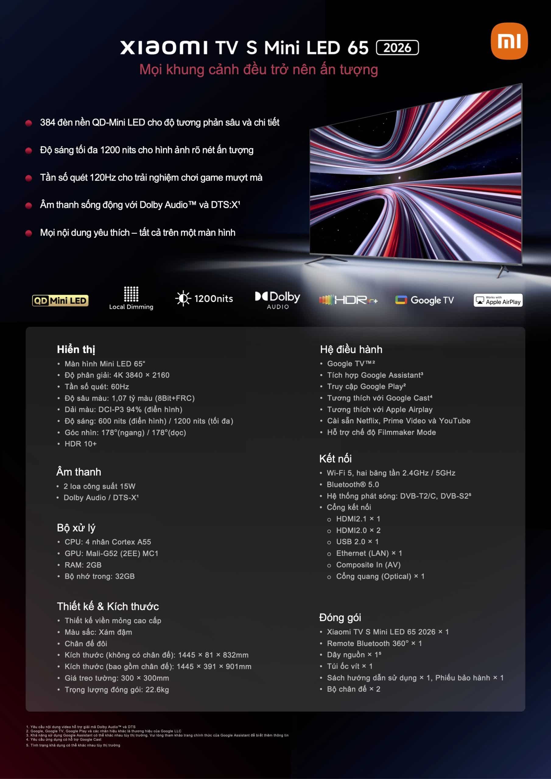 Tivi Xiaomi S Mini LED 65 2026 (Google TV)